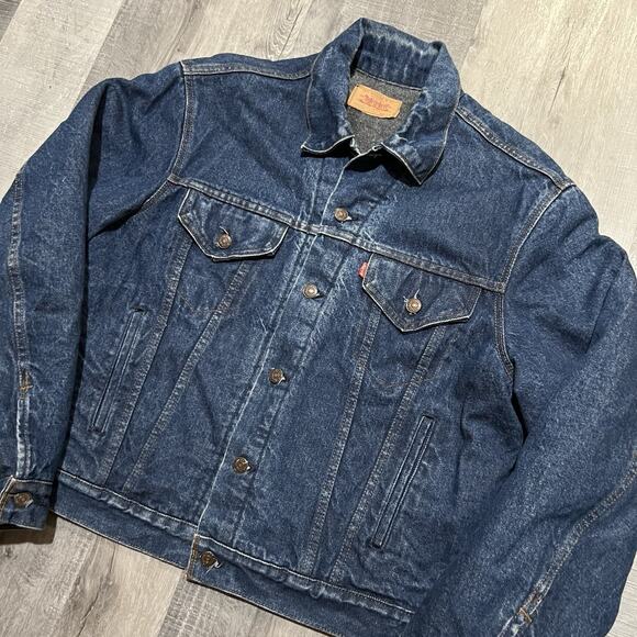 VTG Levis Trucker Jacket 70506-0317 Dark Wash Blanket Lined 1980s Men's Size 46 - Picture 4 of 7